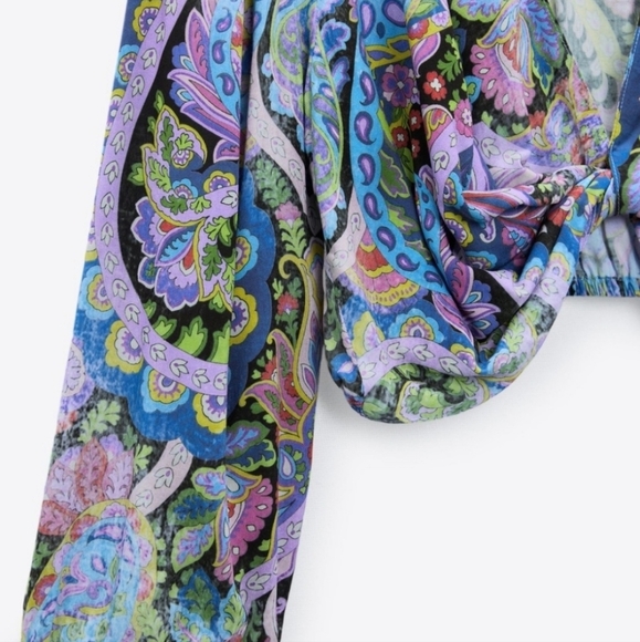 Zara Printed Cropped Blouse NEW - Picture 4 of 4